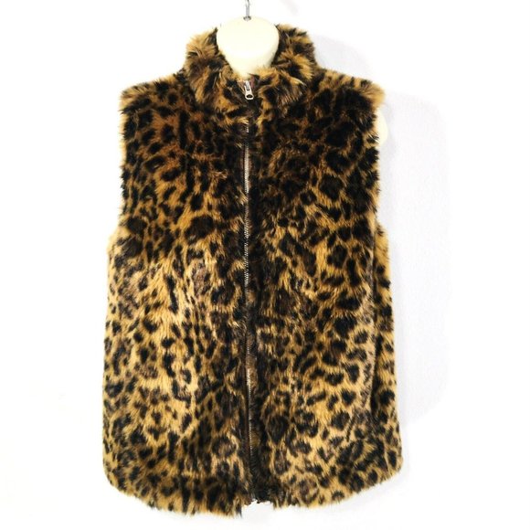 J CREW Sz XS FAUX FUR LEOPARD PRINT FULL ZIP VEST - Picture 5 of 10